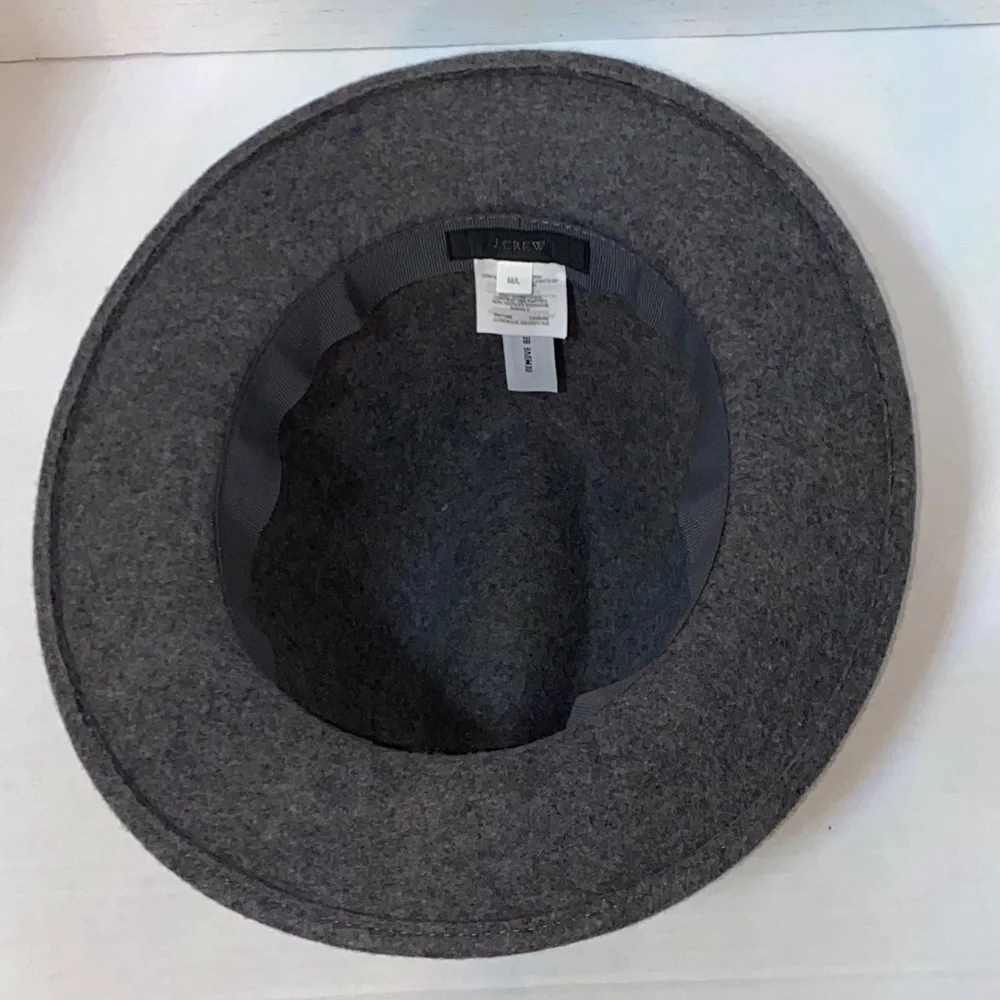 J. Crew Gray Felt Fedora Hat 100% Wool with a Black Band Size M/L